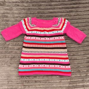 👶 Old Navy Baby Girl Pink Striped Knit Dress w/ Bow Bodice Cozy 0-3M Outfit